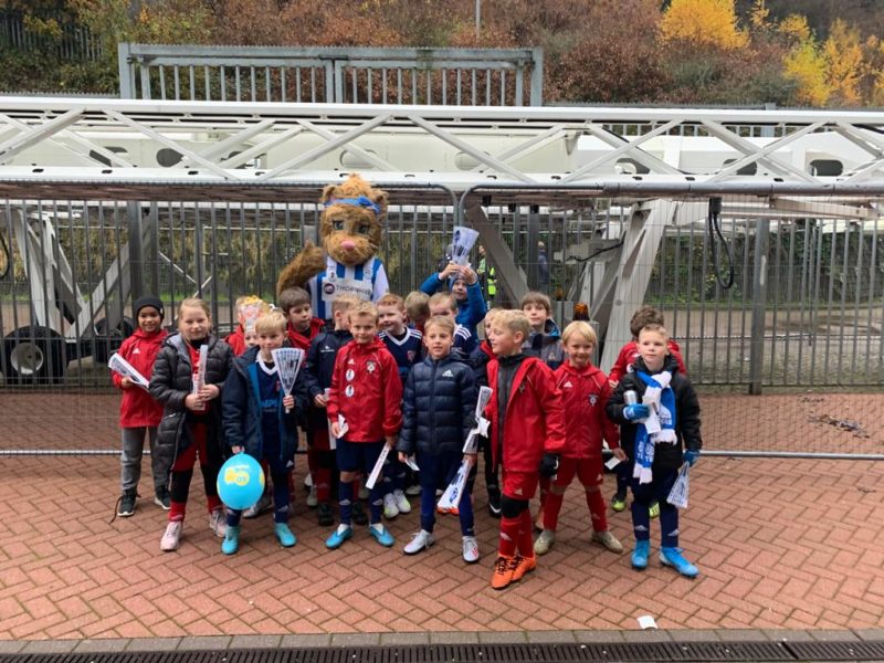 Under 8's with Tilly the Terrier at Huddersfield Town